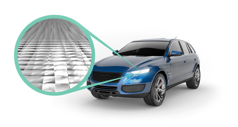Micro-optics for automotive headlamps: Square polymer lenses enable more precise light modeling.